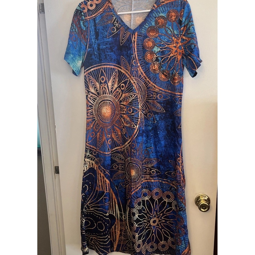 Soft and stretchy Vintage Print Short Sleeve Casual V-Neck Split Sexy Long Dress
